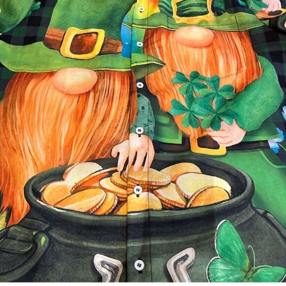 HAWAIIAN Shirt Men's St. Patrick's Day Size Large Leprechaun Pot of Gold - Picture 6 of 9
